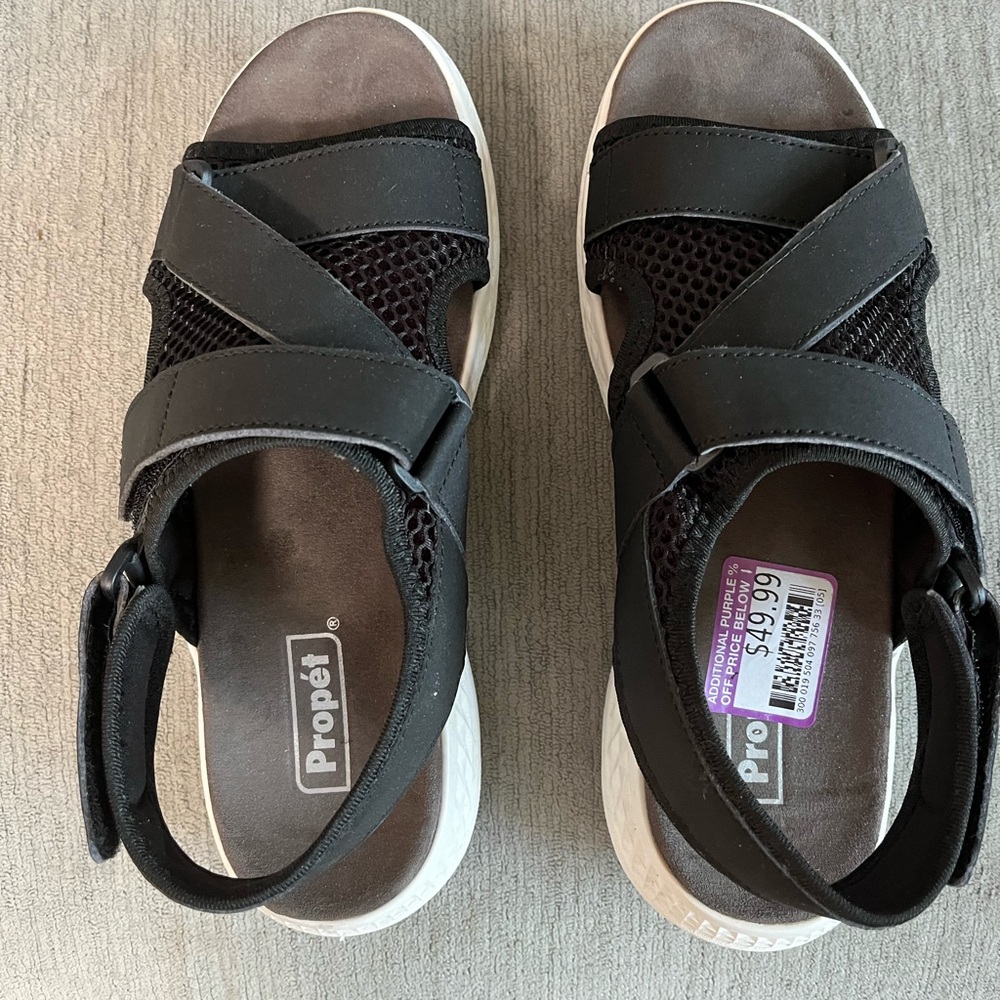 Black Propet sandals, size 8 1/2 wide, like new